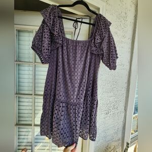 Happy Nature 100% Cotton Purple Grey Eyelet Dress